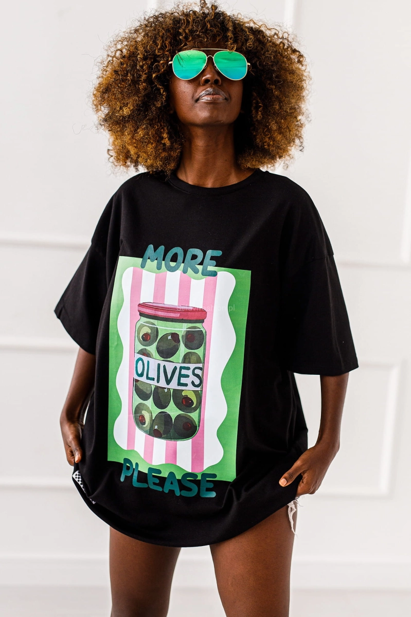 Długi t-shirt bluzka Olives Miss City czarny