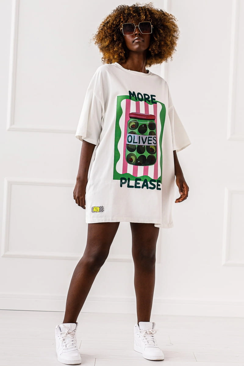 Długi t-shirt bluzka Olives Miss City biały