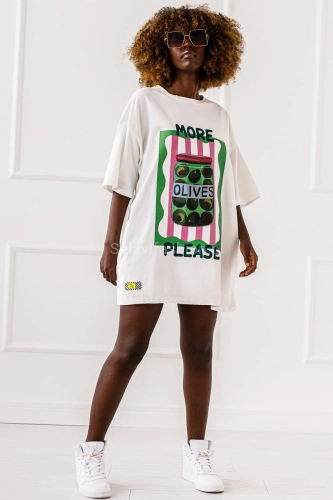 Długi t-shirt bluzka Olives Miss City biały