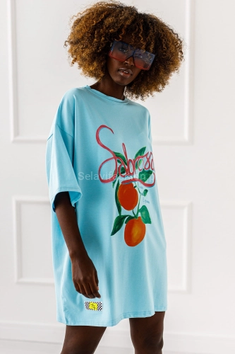 Długi t-shirt bluzka Sabrosa Miss City błękitny