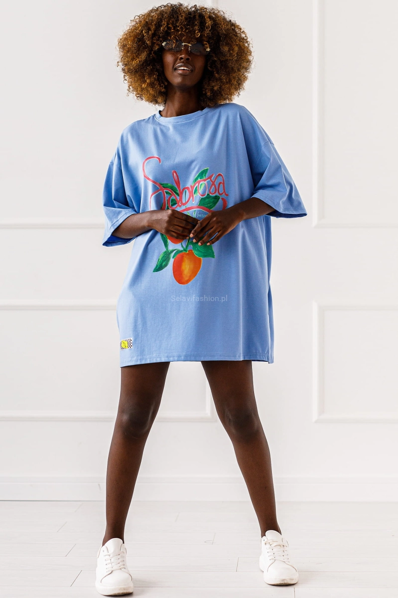 Długi t-shirt bluzka Sabrosa Miss City niebieski