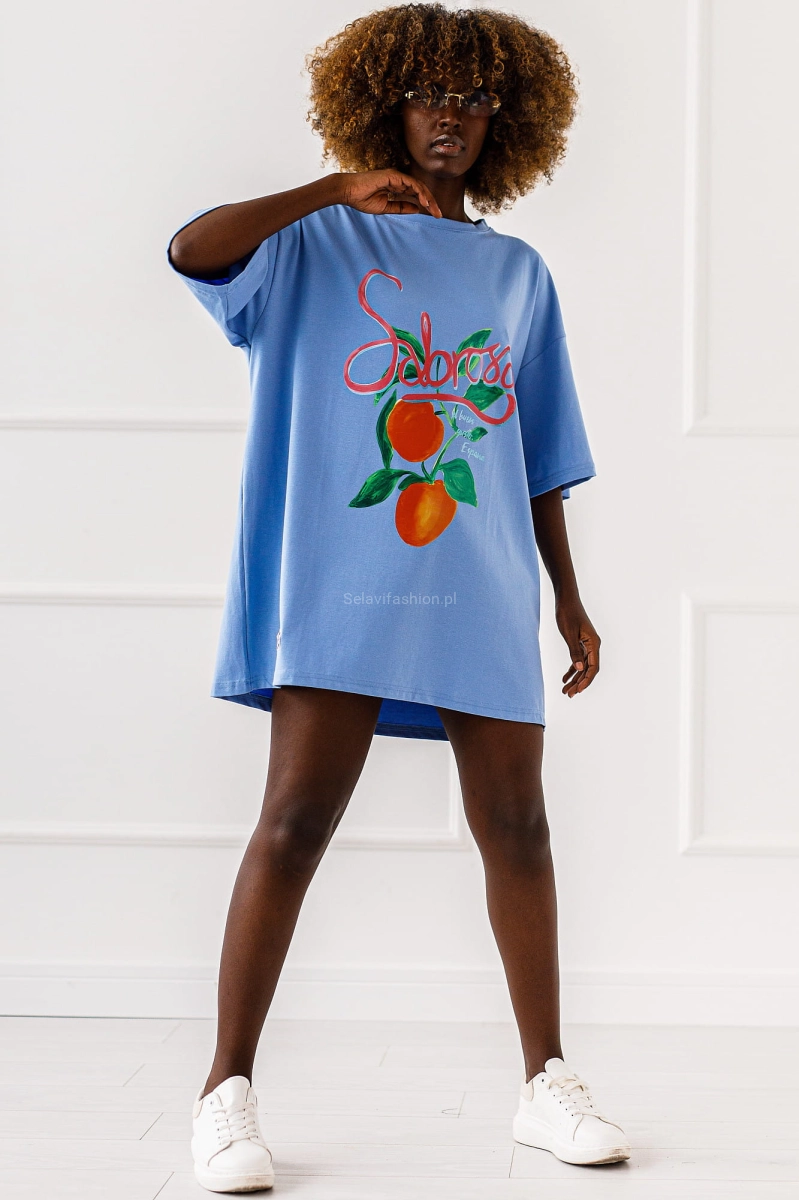Długi t-shirt bluzka Sabrosa Miss City niebieski
