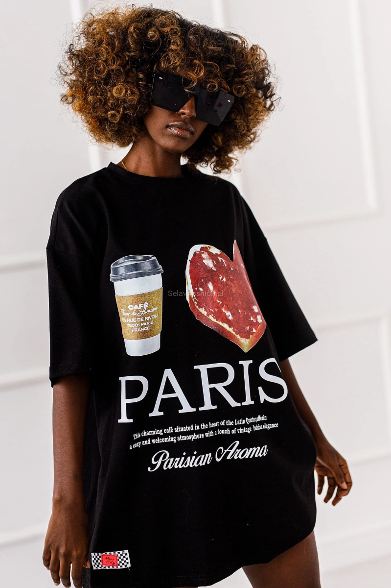 Długi t-shirt bluzka Paris Miss City czarny
