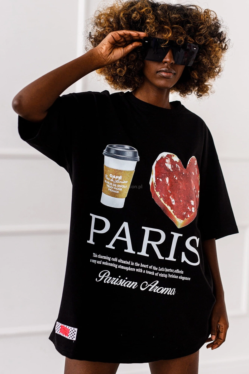 Długi t-shirt bluzka Paris Miss City czarny 