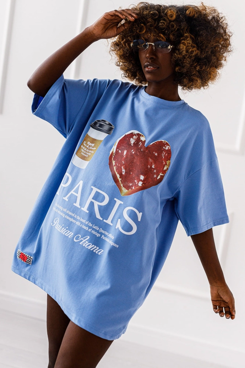Długi t-shirt bluzka Paris Miss City niebieski