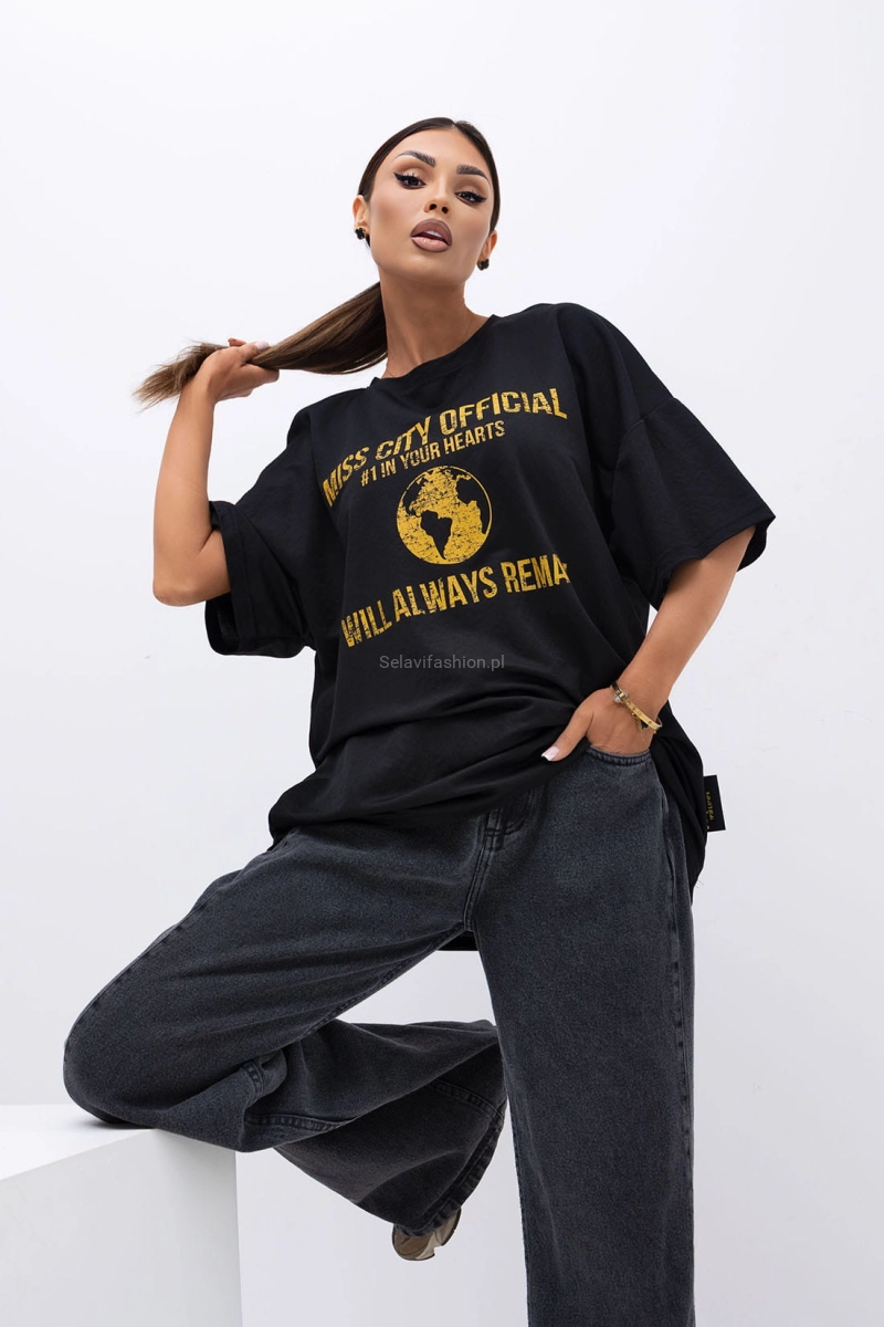 T-Shirt bluzka Urban Globe Miss City Official czarna