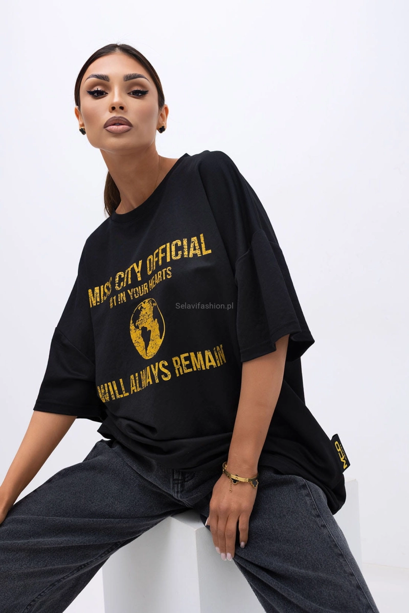 T-Shirt bluzka Urban Globe Miss City Official czarna
