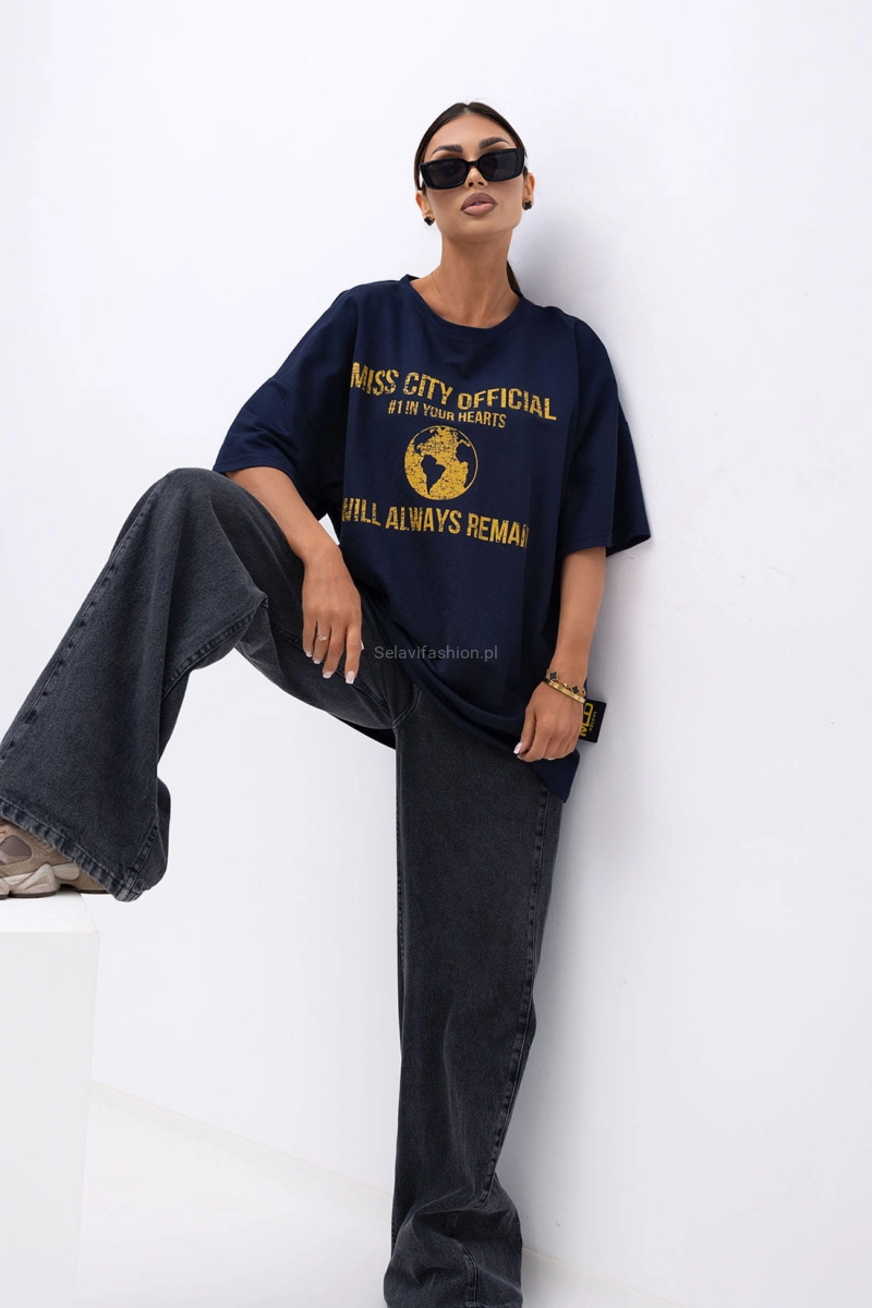 T-Shirt bluzka Urban Globe Miss City Official granatowa