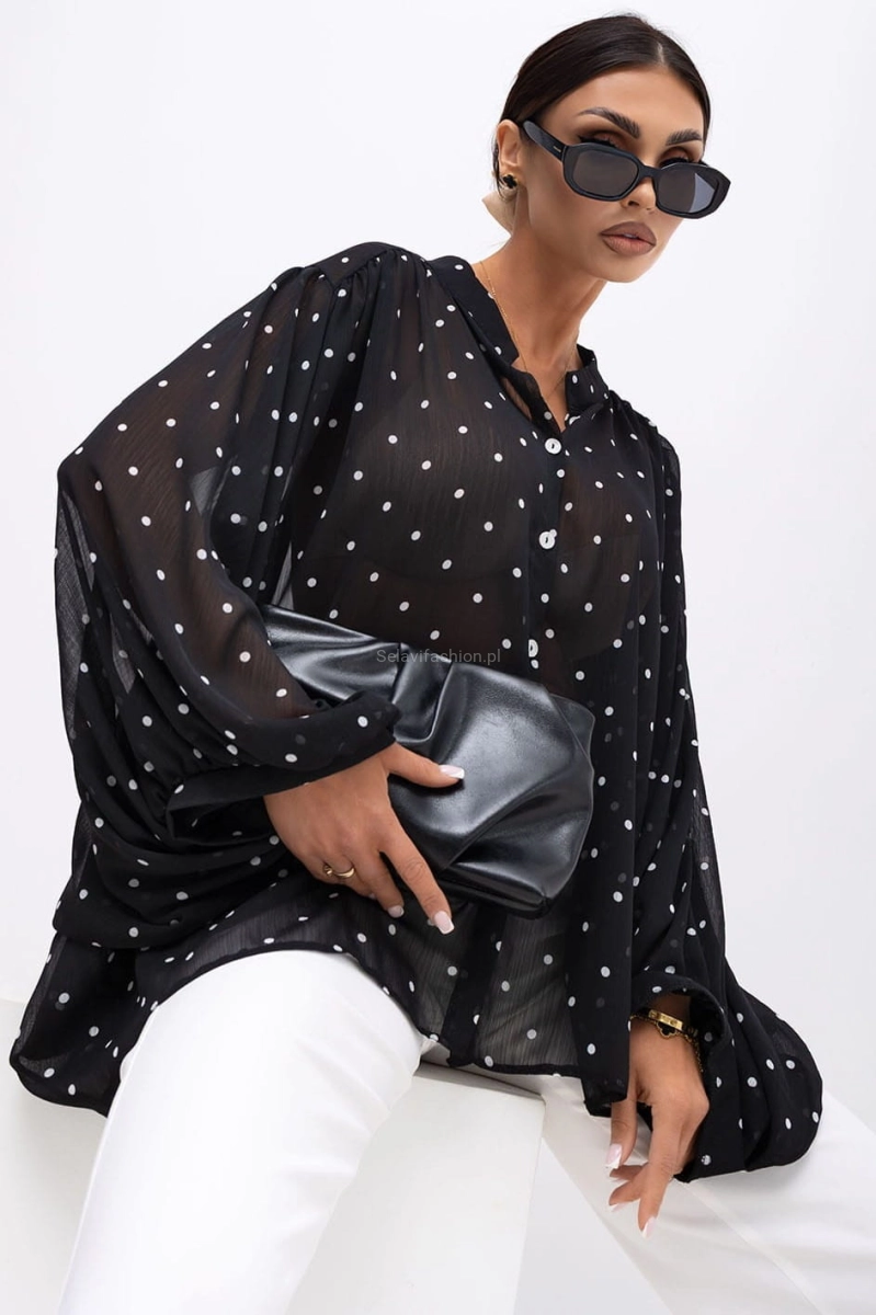 Bluzka koszula kimono DOTS Miss City Official czarna