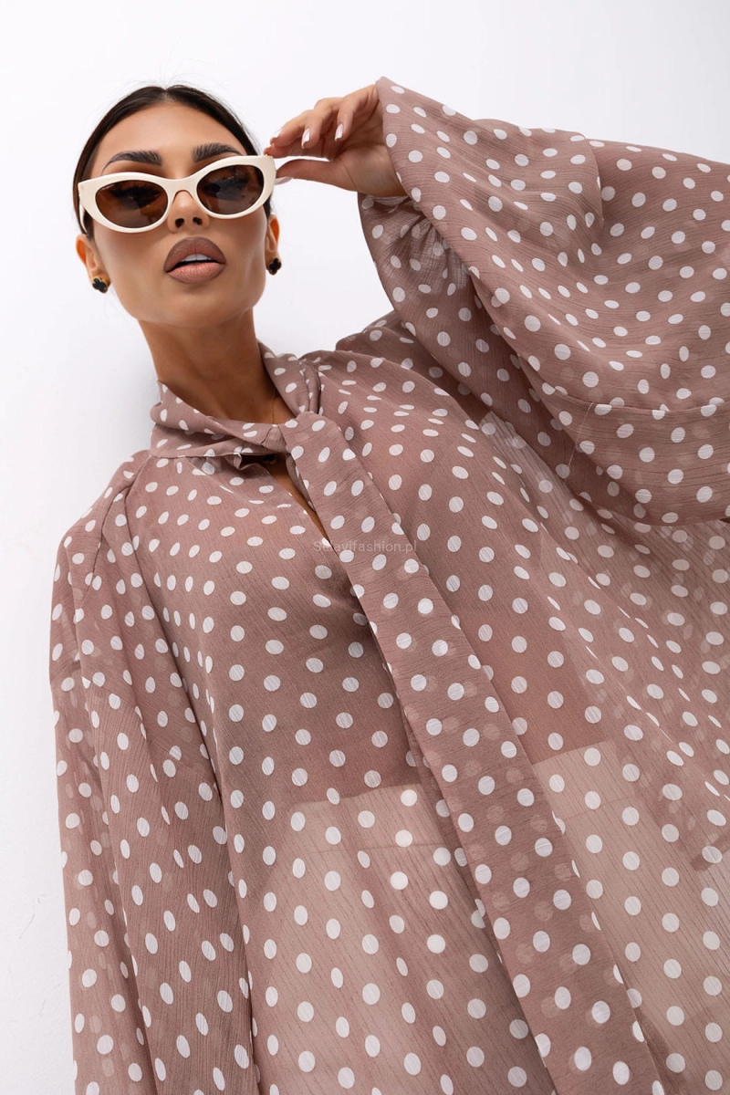 Koszula bluzka DOTS z wiązaniem Miss City Official brązowa