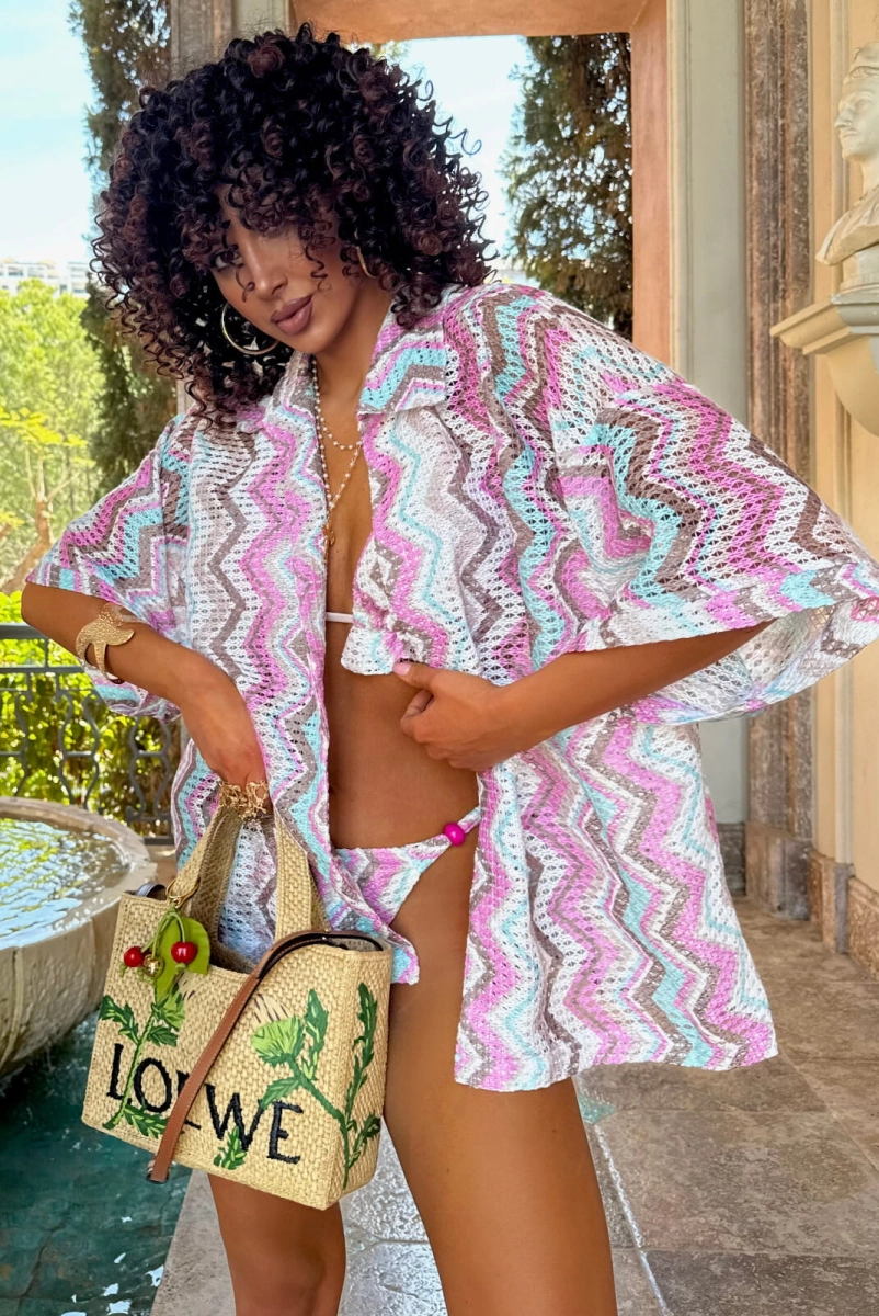 Komplet ażurowy koszula i bikini La Milla wielokolorowy