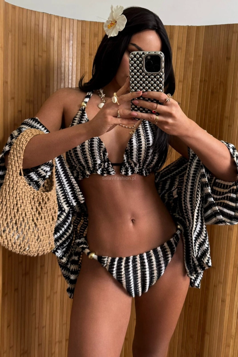Komplet ażurowy koszula i bikini La Milla czarno beżowy