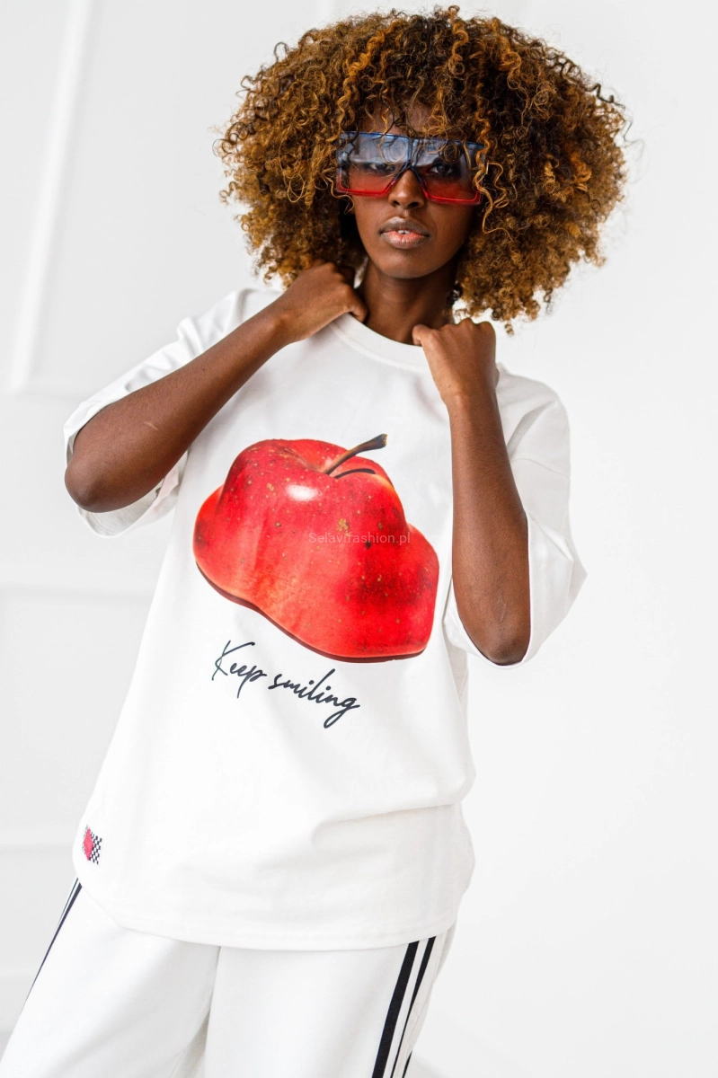 Długi t-shirt bluzka APPLE Miss City biały