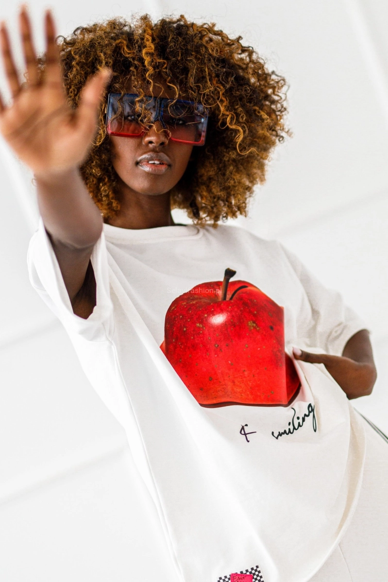 Długi t-shirt bluzka APPLE Miss City biały