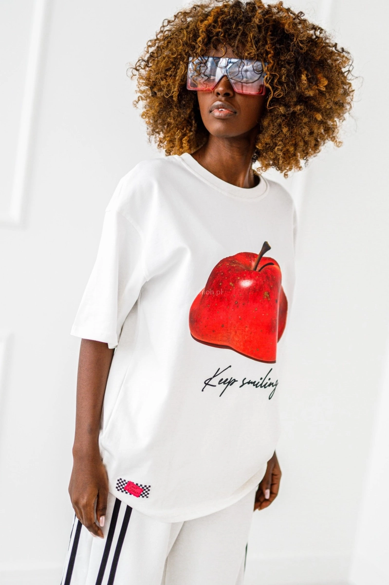 Długi t-shirt bluzka APPLE Miss City biały
