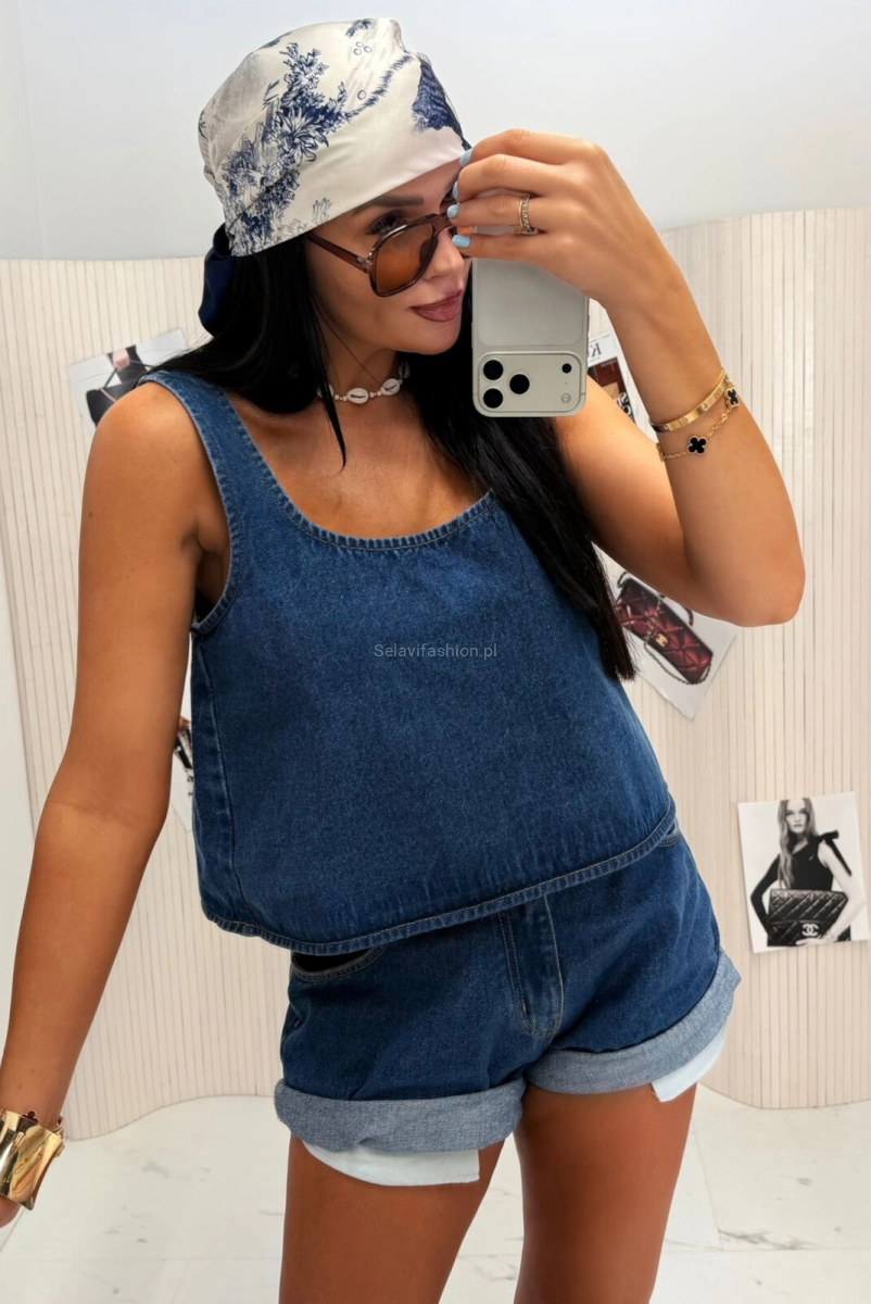 Bluzka top jeansowa La Milla granatowa