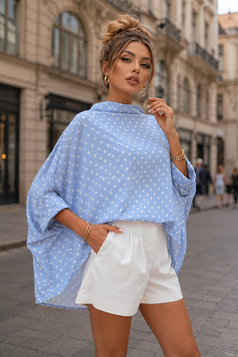 Bluzka Kimono w grochy Miss City Official niebieska