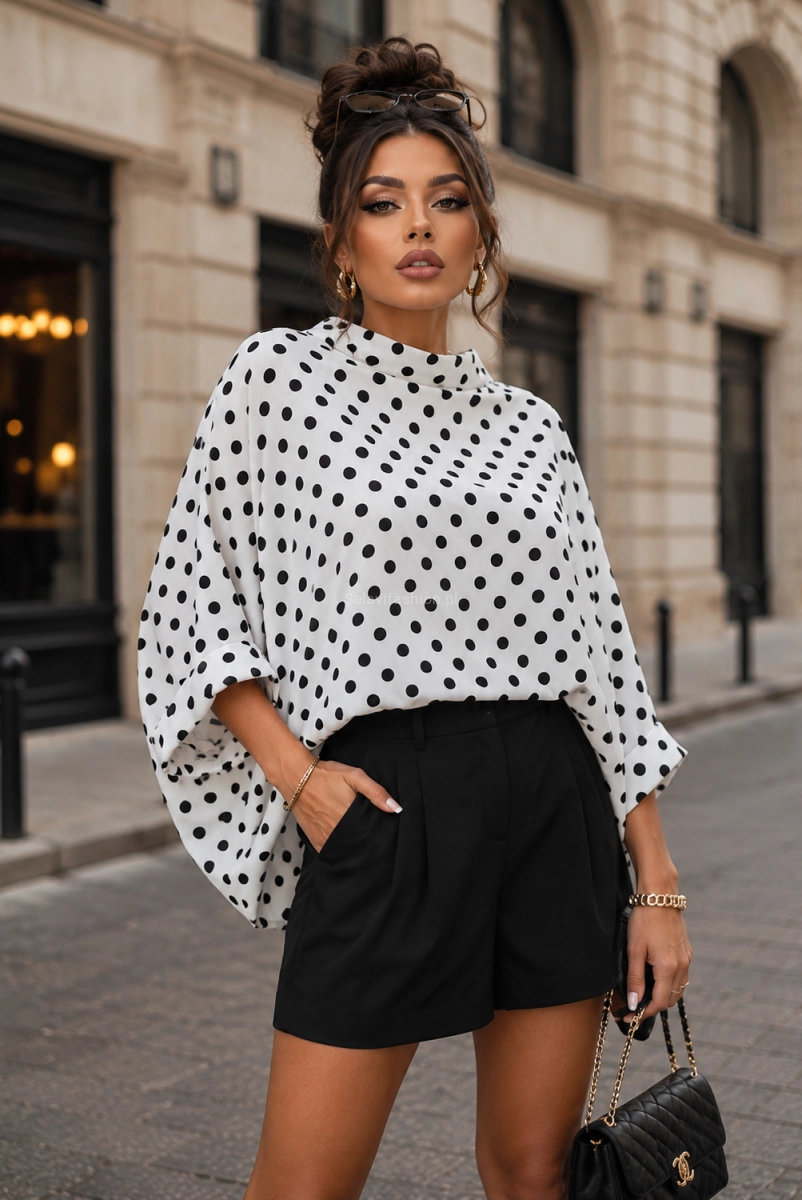 Bluzka Kimono w grochy Miss City Official biała