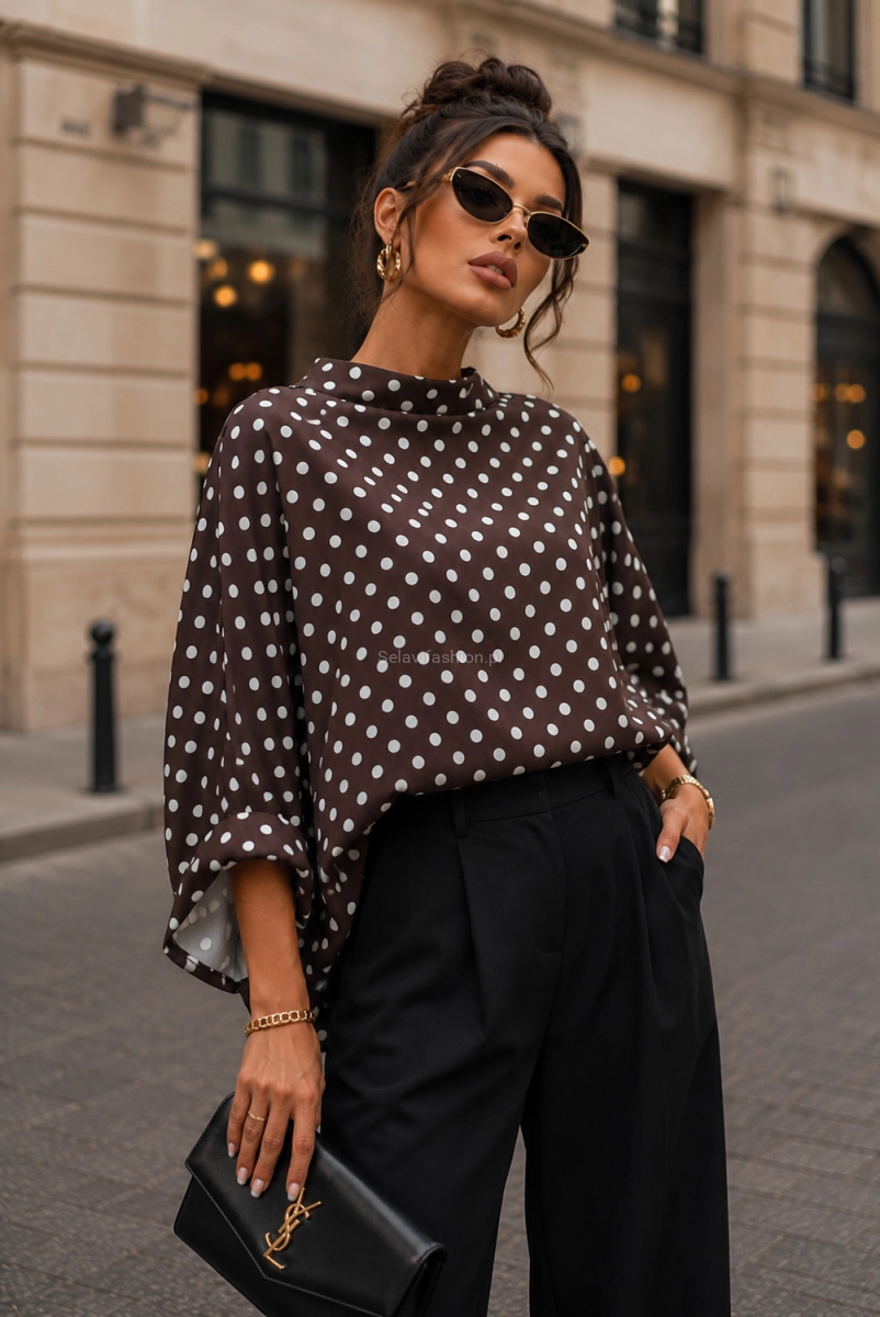 Bluzka Kimono w grochy Miss City Official brązowa