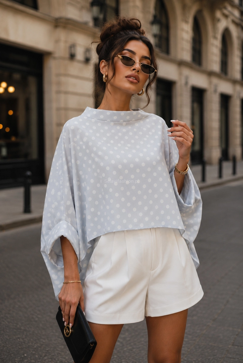 Bluzka Kimono w grochy Miss City Official jasno szara