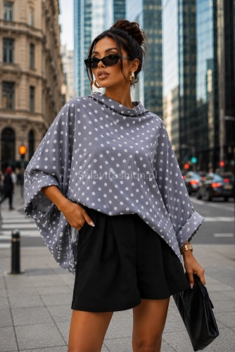 Bluzka Kimono w grochy Miss City Official ciemny szary