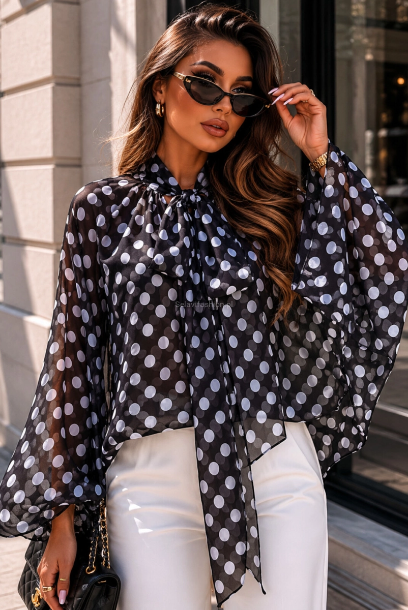 Koszula bluzka DOTS z wiązaniem Miss City Official czarna
