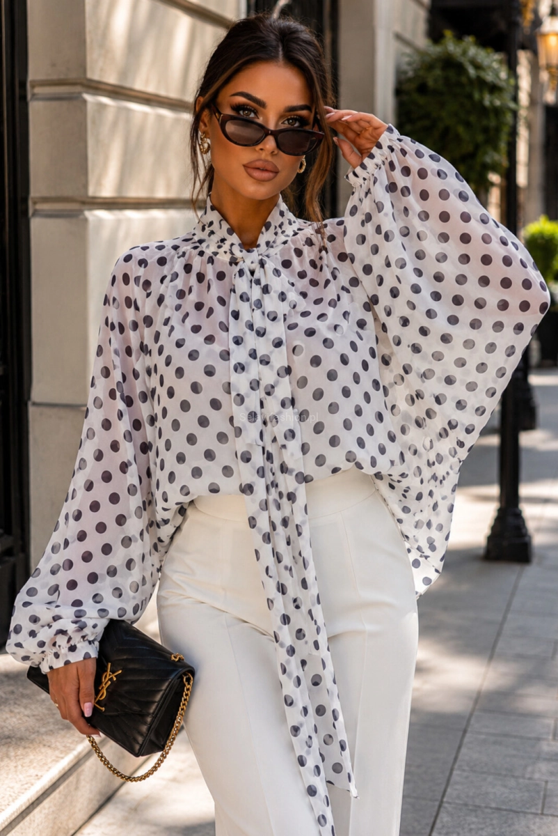 Koszula bluzka DOTS z wiązaniem Miss City Official biała