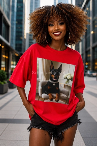 Długi t-shirt bluzka Doberman Miss City czerwony