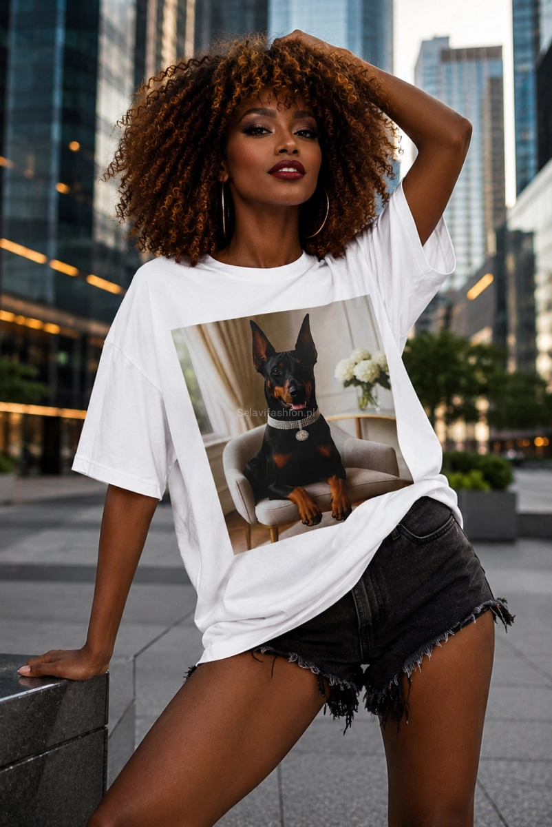 Długi t-shirt bluzka Doberman Miss City biały 