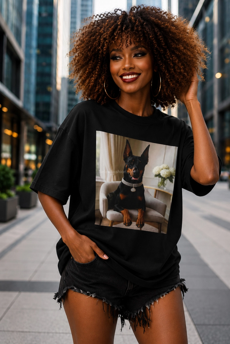Długi t-shirt bluzka Doberman Miss City czarny