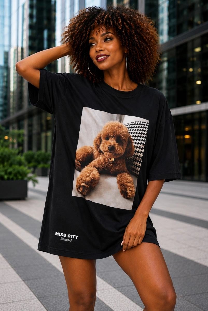 Długi t-shirt bluzka Cavapoo Miss City czarny