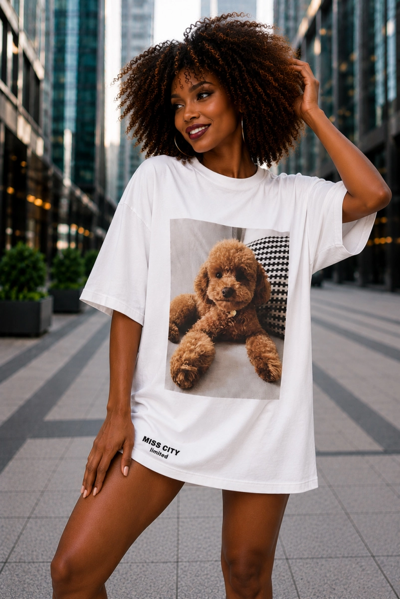 Długi t-shirt bluzka Cavapoo Miss City biały