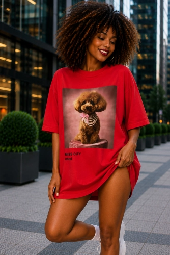 Długi t-shirt bluzka Pudel Toy Miss City czerwony