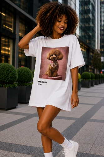 Długi t-shirt bluzka Pudel Toy Miss City biały