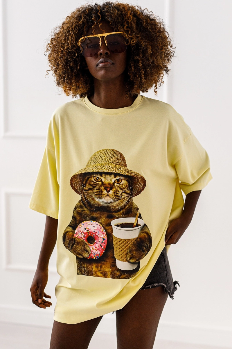 Długi t-shirt bluzka Cat Molly Miss City żółty