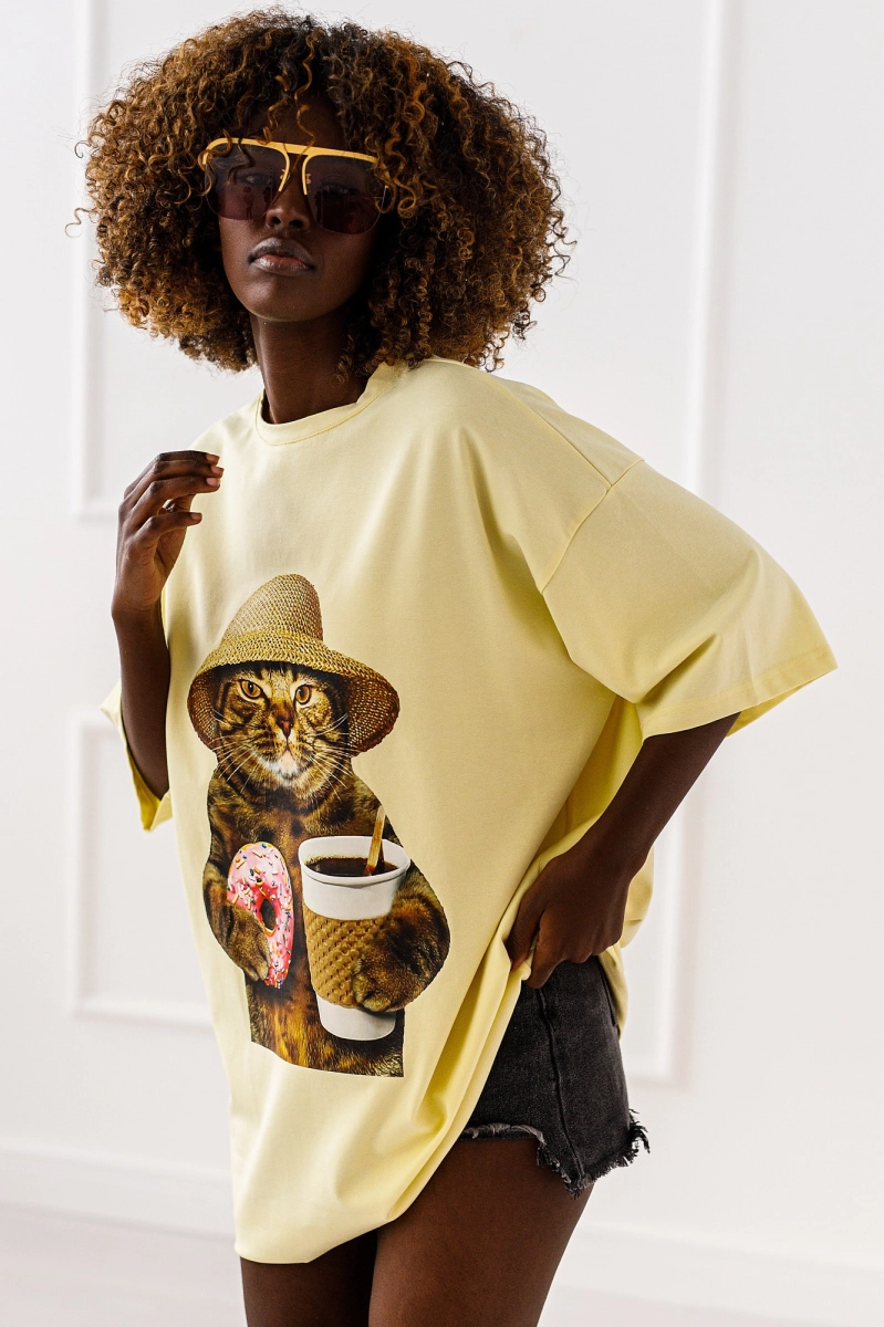 Długi t-shirt bluzka Cat Molly Miss City żółty