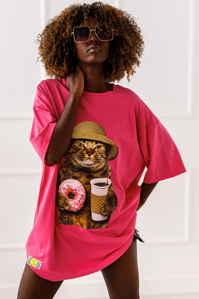 Długi t-shirt bluzka Cat Molly Miss City różowy 