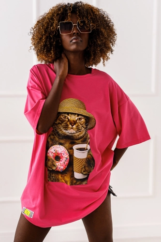 Długi t-shirt bluzka Cat Molly Miss City różowy