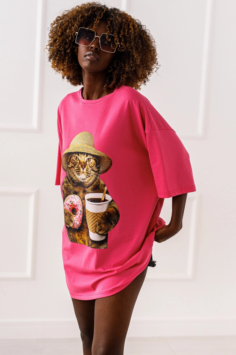 Długi t-shirt bluzka Cat Molly Miss City różowy