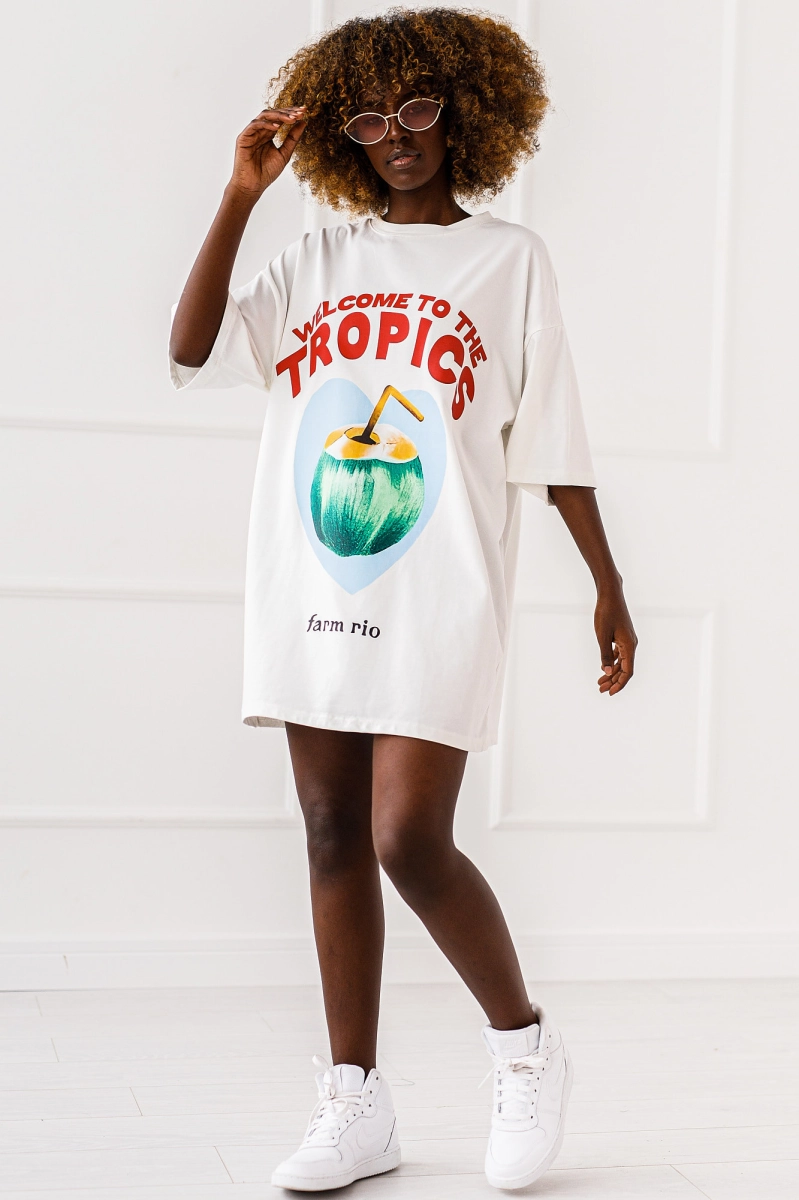 Długi t-shirt bluzka Tropics Miss City biały