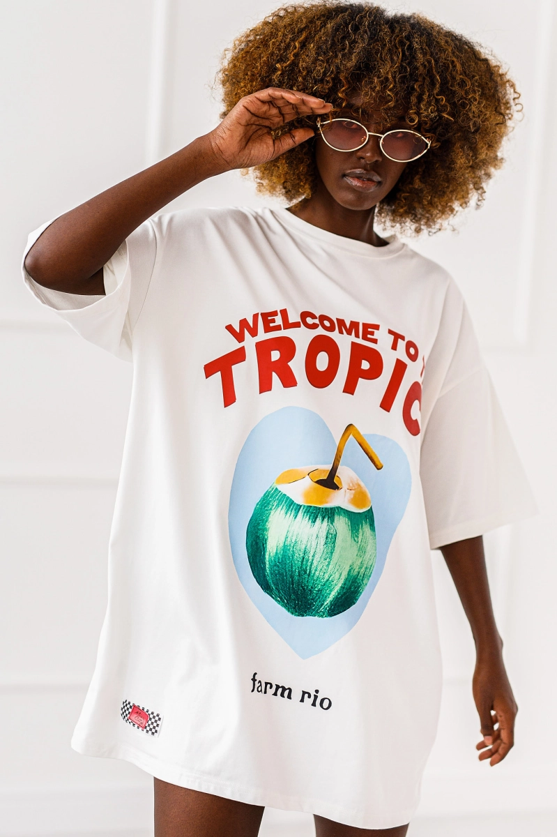 Długi t-shirt bluzka Tropics Miss City biały 