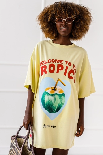 Długi t-shirt bluzka Tropics Miss City żółty