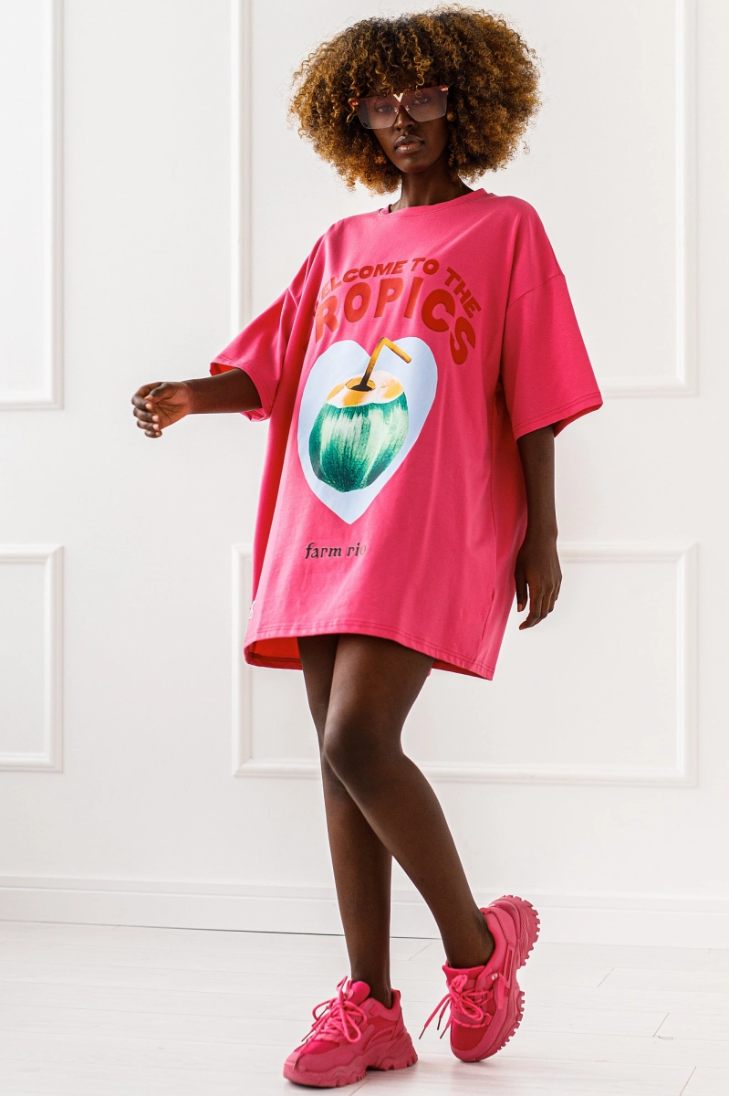 Długi t-shirt bluzka Tropics Miss City różowy