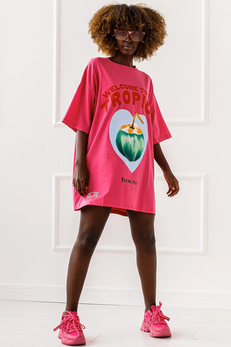 Długi t-shirt bluzka Tropics Miss City różowy