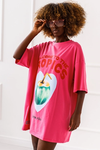 Długi t-shirt bluzka Tropics Miss City różowy