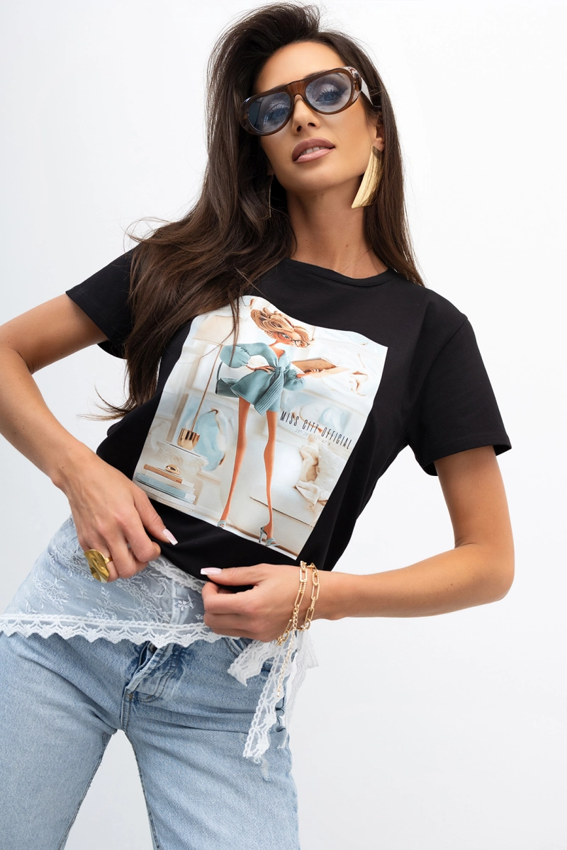T-Shirt bluzka Classy Woman Miss City Official czarna