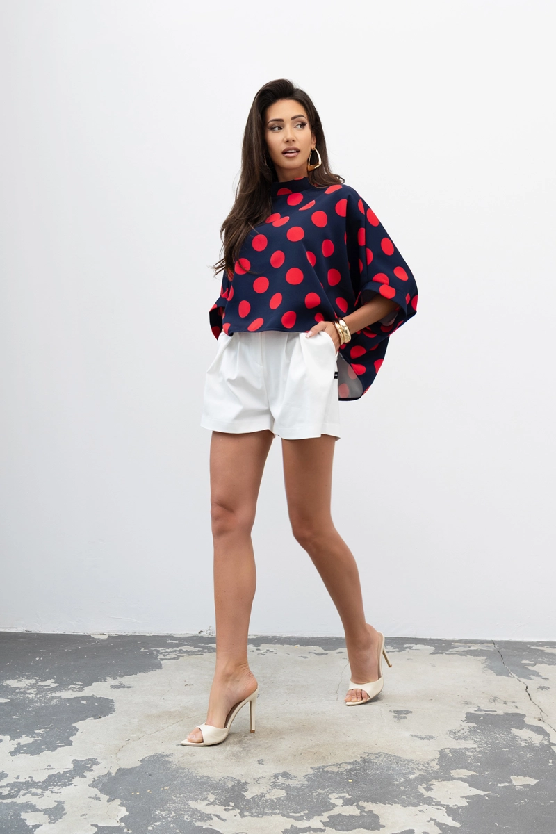 Bluzka Kimono w grochy Big Dot Miss City Official granatowo czerwony