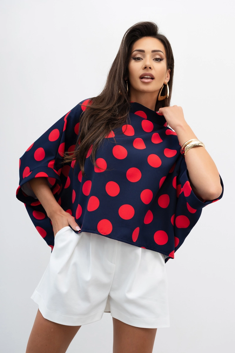 Bluzka Kimono w grochy Big Dot Miss City Official granatowo czerwony
