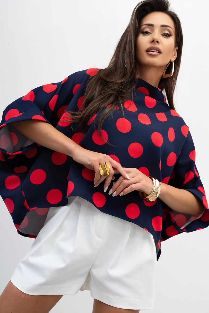 Bluzka Kimono w grochy Big Dot Miss City Official granatowo czerwony