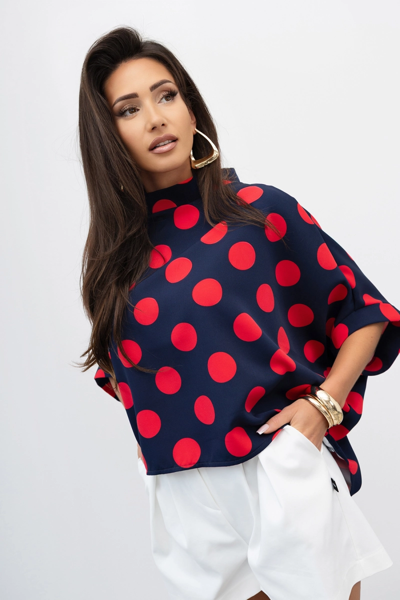 Bluzka Kimono w grochy Big Dot Miss City Official granatowo czerwony